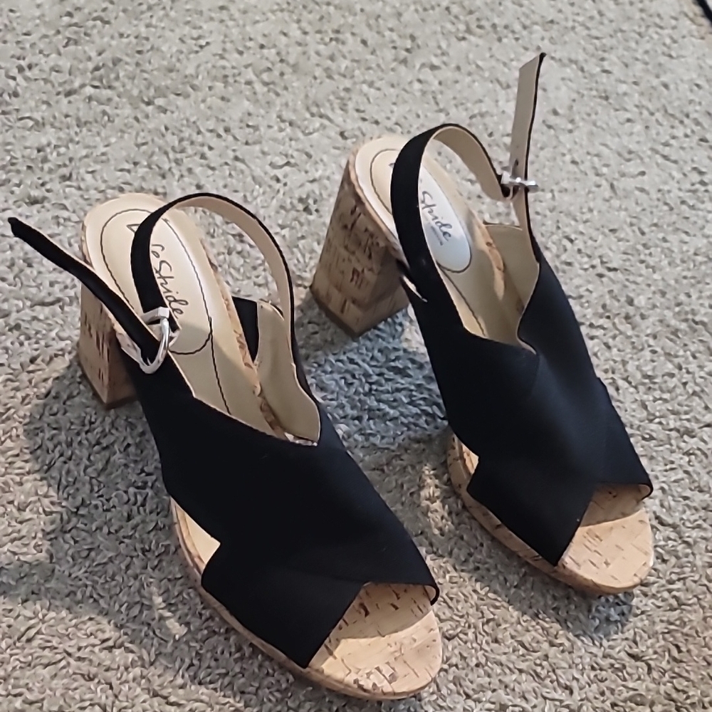 Cork Sole Black Slingback Sandals